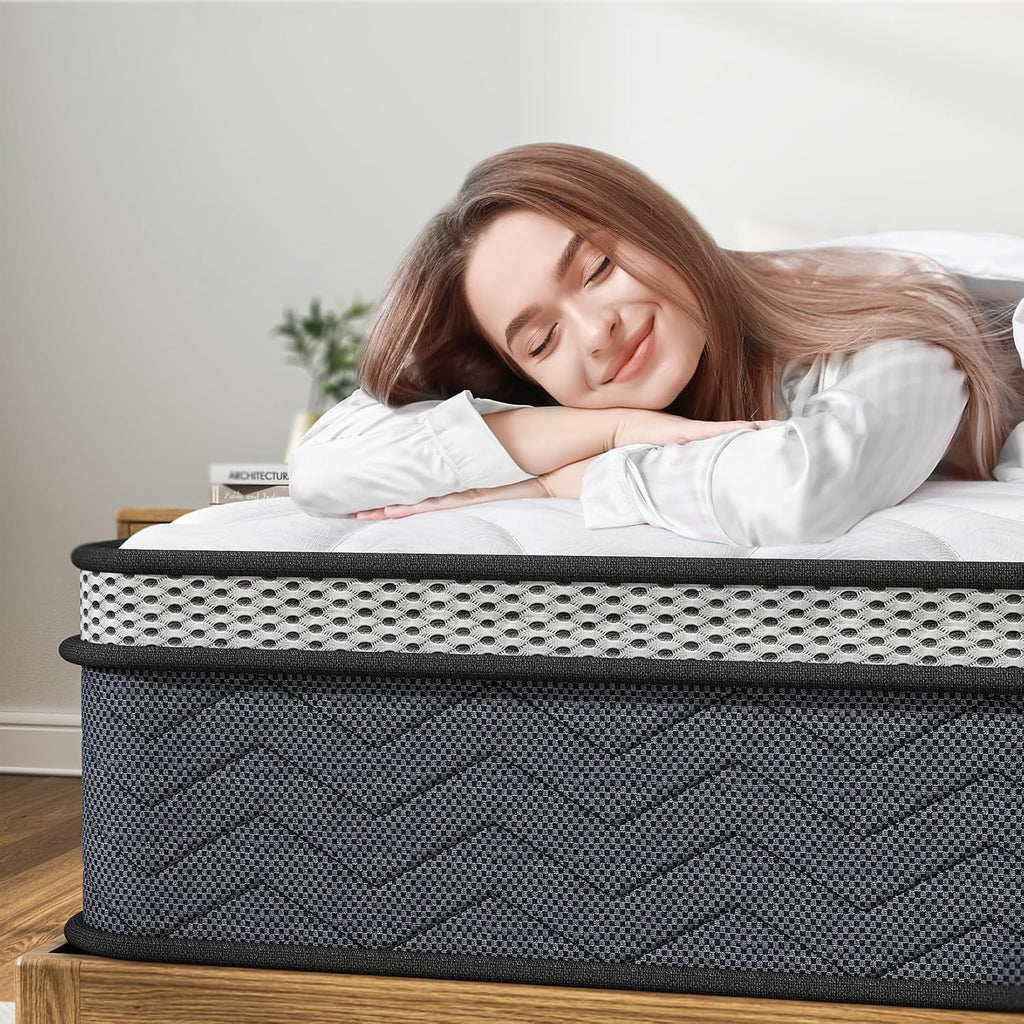 Twin Hybrid Innerspring Mattress, Plush Mattress Foam Spring Mattress, Single Bed Mattress In Box With Stress Relief,  Double Mattress With Medium Firmness