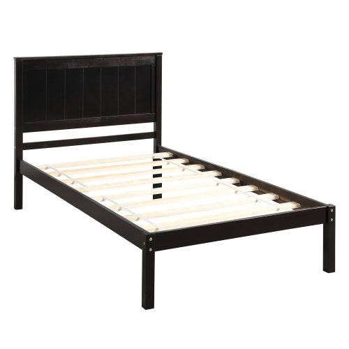 SOWO Platform Bed Frame With Headboard, Wood Slat Support, No Box Spring Needed,Twin, Espresso