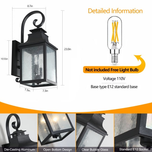 Large Outdoor Wall Light With Glass Supports Many Types Of Bulbs In 1 Pack Unavailable Platforms- Temu