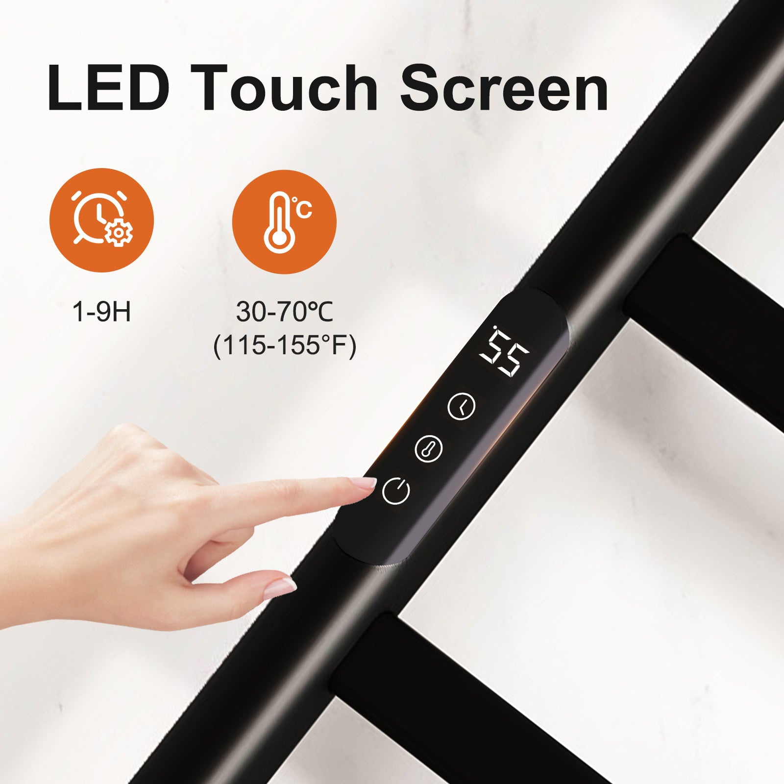 SIOYIE Towel Warmer Bathroom Wall Mounted 6 Bars Electric Towel Drying, 150 W 500 800 MM Heated Towel Rack With Intelligent Touch Screen Timer And Temperature Control Black Right