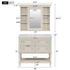 36'' Bathroom Vanity With Medicine Cabinet, Modern Mirror Cabinet With Adjustable Shelf, Bathroom Storage Cabinet With 4 Drawers, Solid Wood Frame Bathroom Storage Cabinet