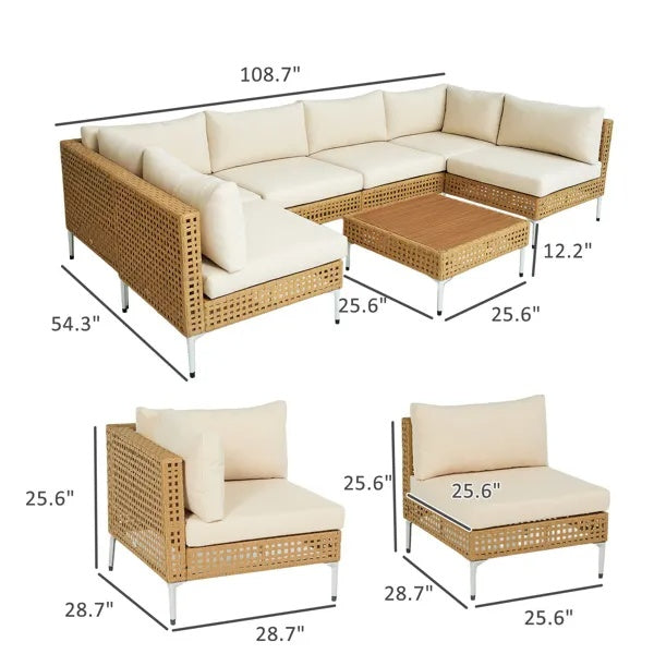 Rattan Modern Patio Furniture Set, available in 2 colors (Beige, Blue)