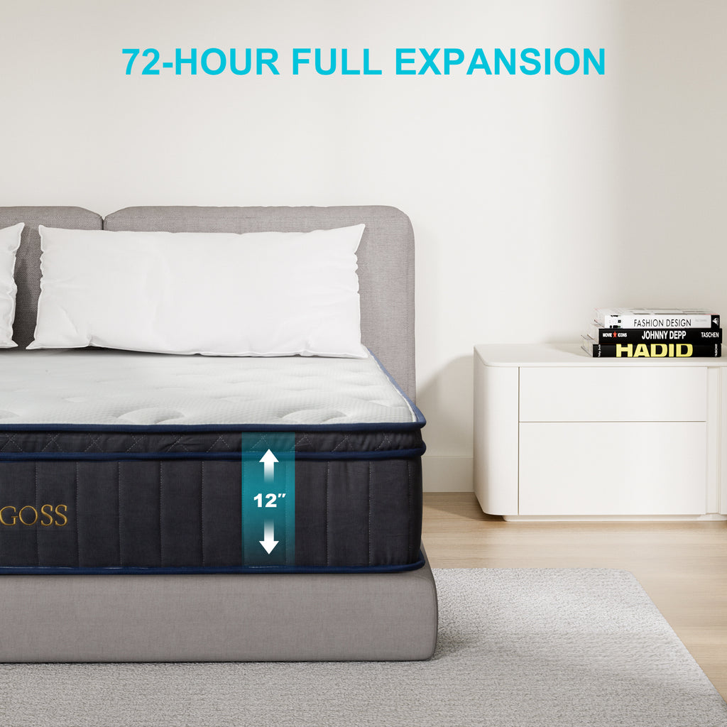 Single Bed Mattress, 30.48 Cm Hybrid Double Bed Mattress With Individual Pocket Coils, Boxed Plush Foam, Medium Softness, Motion Isolation Pressure