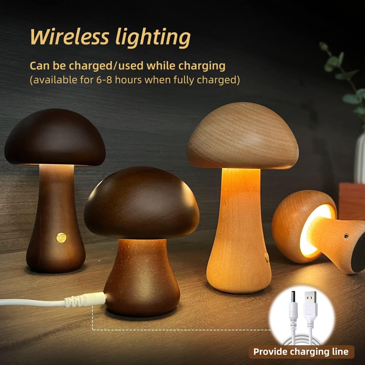 Wooden Cute Mushroom LED Night Light With Touch Switch  Bedside Table Lamp For Bedroom Childrens Room Sleeping Night Lamps Home Decor