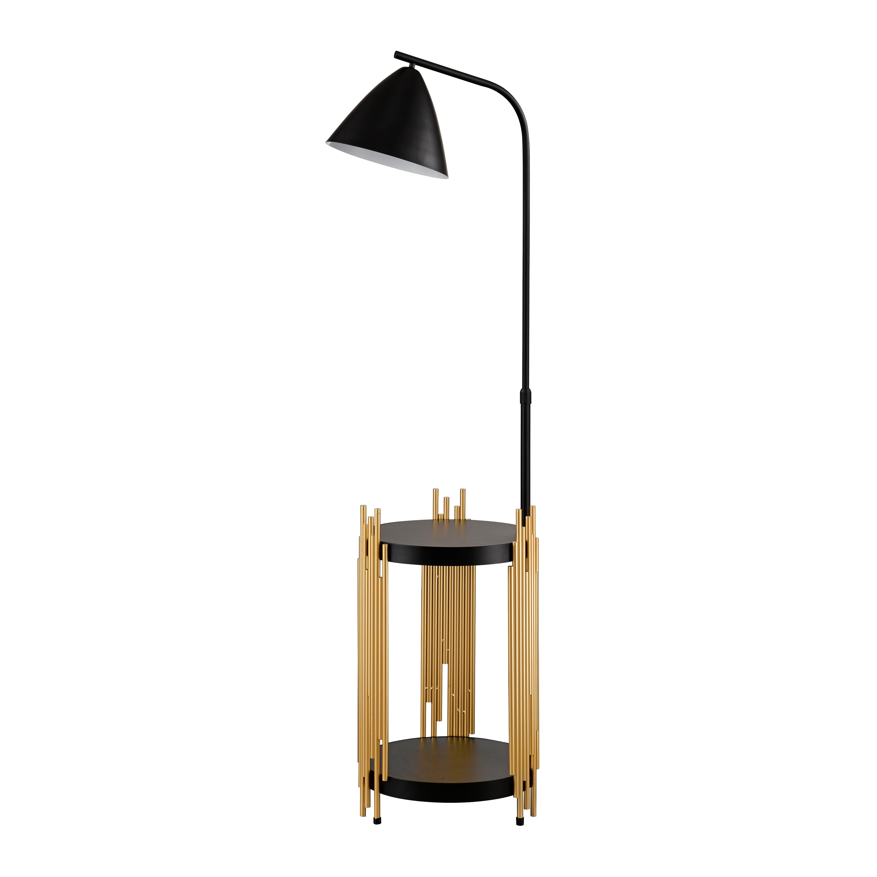 Luxury Shelves Floor Lamp For Living Room With Metal Lampshade, Standing Lamp Tall Industrial Floor Lamp Reading For Bedroom, Office E26 No Included Bulb -Matte Gold Matte Black