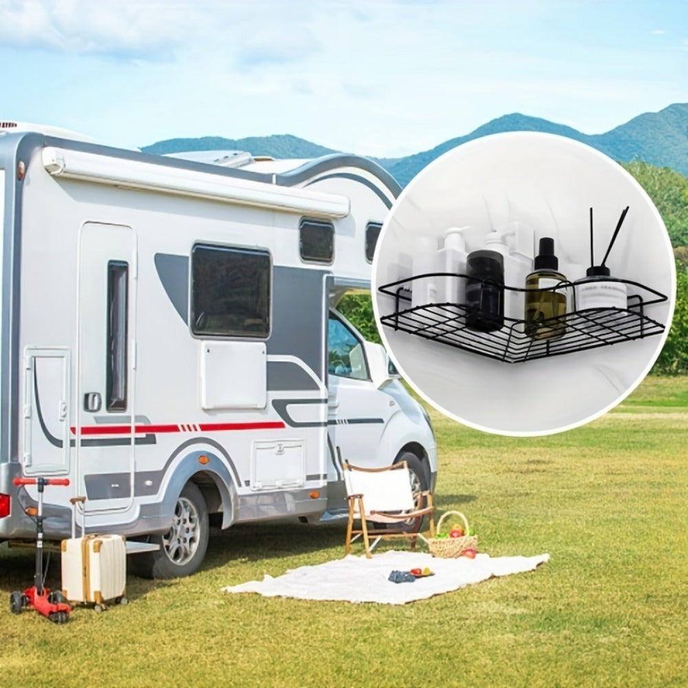 1pc Wall Mounted Bathroom Shelf, Shower Caddy Rack, No Punching Triangle Storage Rack For Bathroom Kitchen, Bathroom Accessories