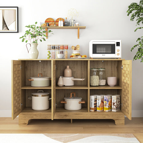 Storage Cabinet with 3 Doors, Wood Sideboard Buffet Storage with Adjustable Shelf, Anti-tip Kit Accent Cabinet for Living