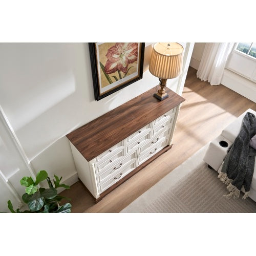 SOWO 10 Drawer Dresser Chest For Bedroom With Wooden Base And Riser Trim, Wooden Rustic Rustic Chest Of Drawers, Storage Dresser For Bedroom, Living Room