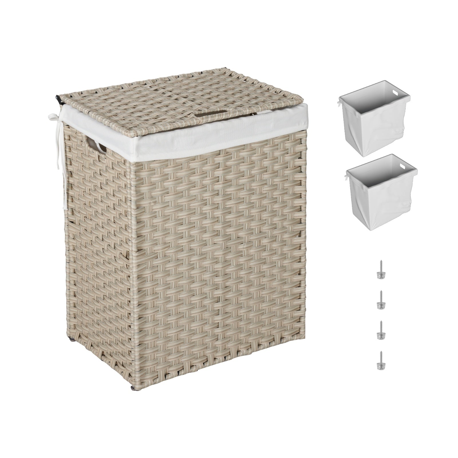 Laundry Hamper With Lid PE Rattan Powder Coating Frame Clothes Hampers With 02 Removable Bags,