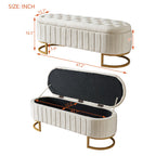 SOWO Luxe Storage Ottoman – Beige Velvet Button-Tufted Bench with Gold Metal Legs