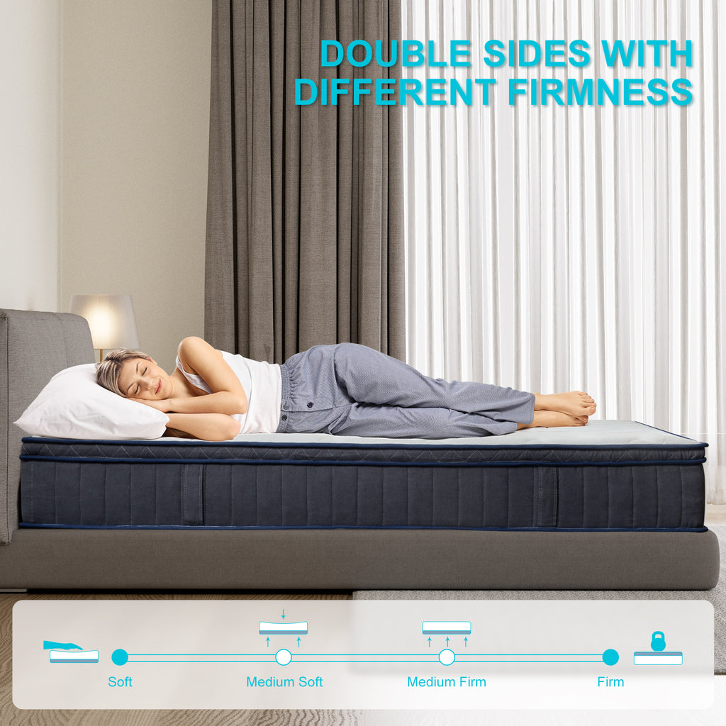 Single Bed Mattress, 30.48 Cm Hybrid Double Bed Mattress With Individual Pocket Coils, Boxed Plush Foam, Medium Softness, Motion Isolation Pressure